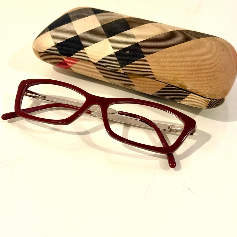 Burberry Burgundy Semi-Cat-Eye Eyeglass Frames with Case